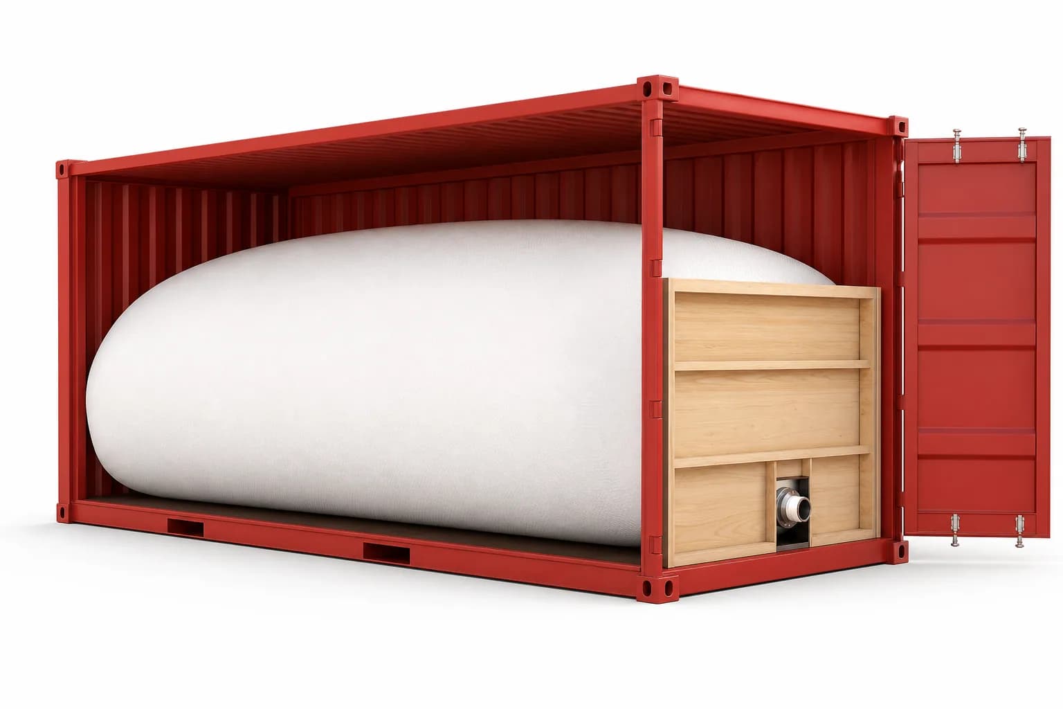 Cutaway view of a Flexitank installed inside a 20ft container
