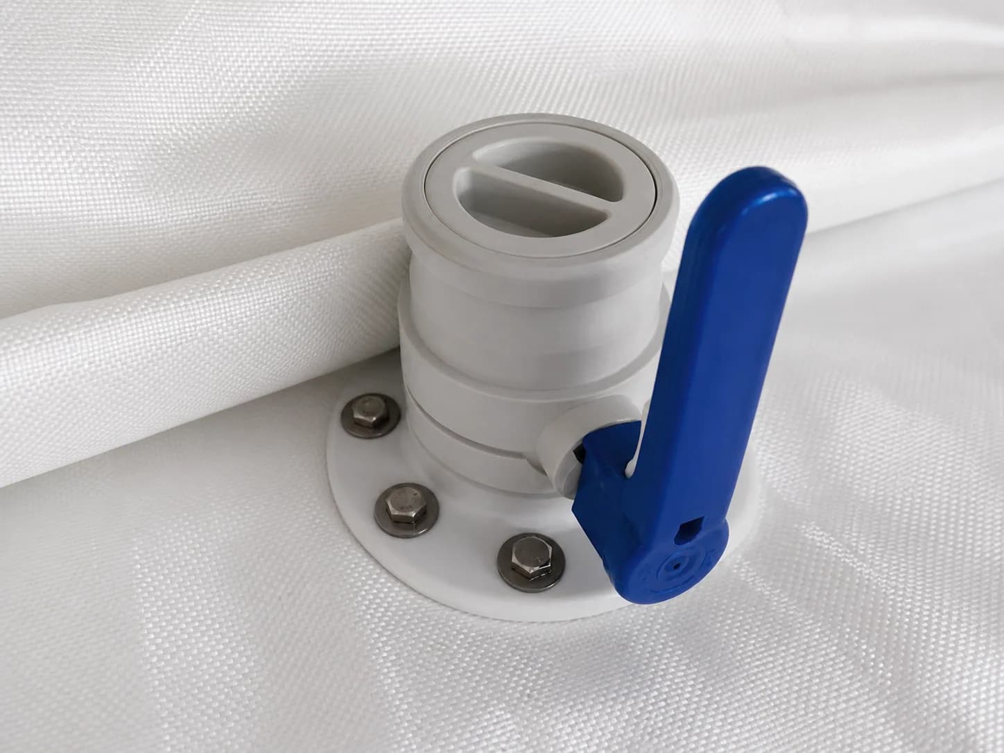 Close view of a configurable three-inch Flexitank valve